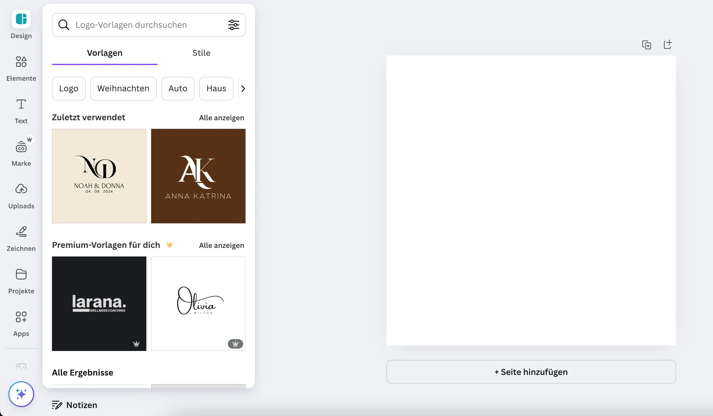 Auf diesem Bild ist das Dashboard von Canva abgebildet.