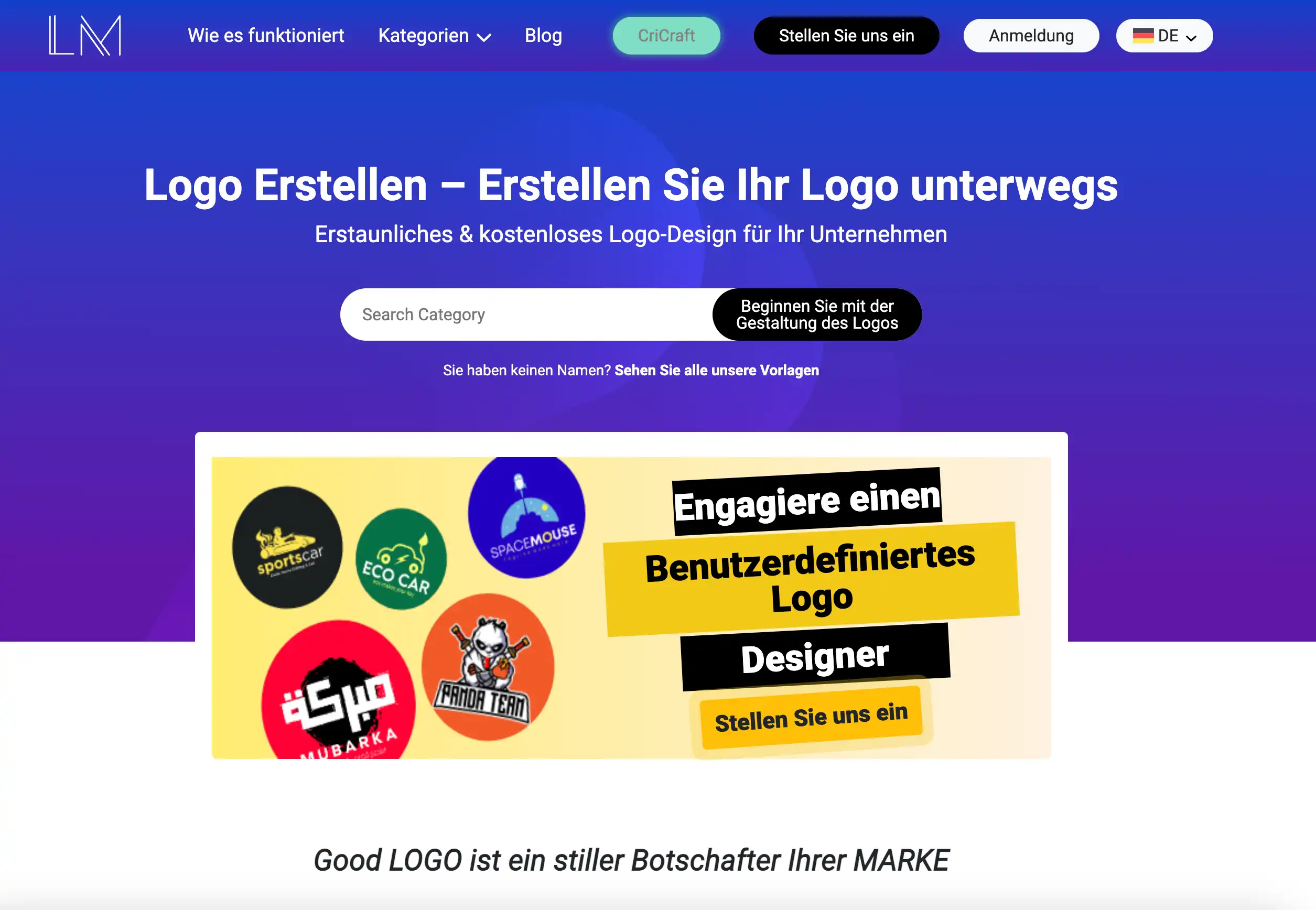 Auf diesem Foto ist die Anmeldeseite von Logo Maker.